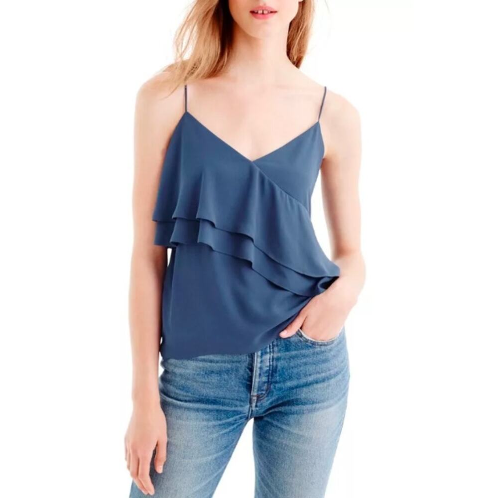 NWT J. Crew Drapey Ruffle Cami in Blue/Gray Size 10 - Picture 1 of 7